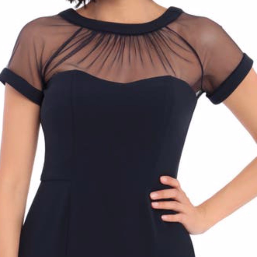 EnFocus Studio Black Illusion Mesh Top with Ruffle Bottom Midi Dress Sz 6